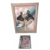 Two Framed Mixed Media Shell & Floral Artworks
