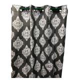 Pair Gray & White Damask Cotton Curtain Panels
