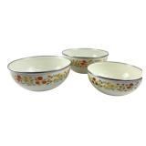 Set of 3 Floral Enamelware Mixing Bowls