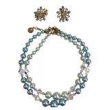 Lisner Blue Faux Pearl Necklace & Earring Set