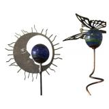 Sun Moon & Butterfly Metal Glass Garden Stakes