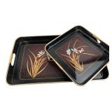 Japanese Plastic Floral Serving Trays Set of 2