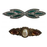 Two Vintage Unsigned Costume Brooches