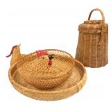 Woven Bamboo Chicken Basket & Assorted Baskets