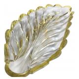 Clear and Yellow Glass Leaf Dish