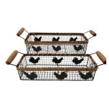 Pair of Rustic Wire Rooster Baskets