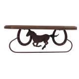 Rustic Metal & Wood Equestrian Wall Shelf 17x9"