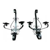Pair Wrought Iron 3-Light Wall Sconces