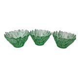 Set of 3 Green Textured Glass Bowls 4" Dia