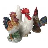 Set of 3 Ceramic Rooster Figurines 8" H
