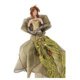 Porcelain Doll Ornament with Gold Fringe Dress