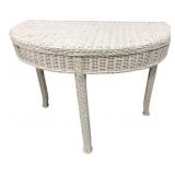 White Wicker Demi-Lune Console Table