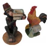 Resin Fez Monkey & Rooster Figurines