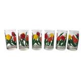 Set of 6 Painted Tulip Glass Tumblers 5.5" H
