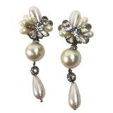 Faux Pearl & Rhinestone Dangle Clip Earrings