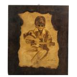 Leslie Young Wood Burned Musician Portrait Plaque