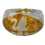 VTG Bohemian Amber Cut to Clear Swan Bowl