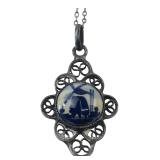 Delft Blue Sterling Windmill Pendant Necklace