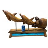 Large Carved Wood Dolphin Sculpture