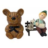 Ceramic Bear Jar & Boy Figurine Lot
