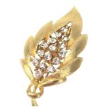 J.J. Gold-Tone Rhinestone Leaf Brooch