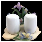 Ceramic Iris Floral Salt & Pepper Shaker Set