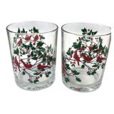 Pair of Cardinal & Holly Glass Tumblers