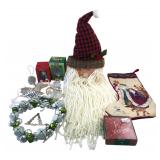 Assorted Christmas Decor Lot Ornaments & Stocking