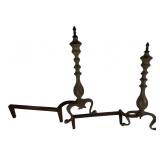 Pair of Brass and Iron Fireplace Andirons