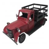 Red Painted Metal Stake Bed Model Truck