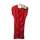 LINC. Red Polyester Dress Size 18 & Gold Clutch