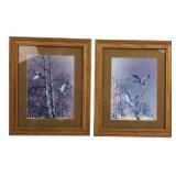 Pair of Framed Duck Flight Prints 9.5x11"