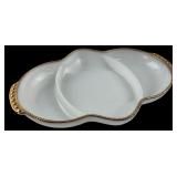 Fire-King Milk Glass Divided Dish Gold Trim