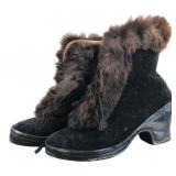 Black Velvet & Genuine Fur  Boots Size 7.5