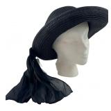 Belk Black Wide Brim Hat w/ Scarf Tie