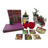 Mixed Christmas Decor Lot Books Coasters Crackers