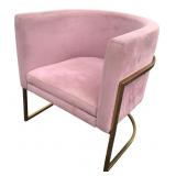 Modern Pink Velvet Barrel Chair