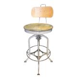 Industrial Adjustable Wood & Metal Drafting Stool