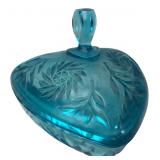 Blue Pressed Glass Triangular Covered Dish