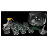 Clear & Green Glass Punch Bowl Set with Pitcher