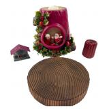 Holiday Log Candle with Santa Figures & Decor