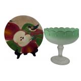 Sakura Apple Trivet & Green Glass Compote