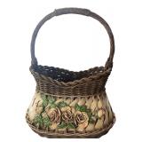 Woven Wicker Basket with Floral Appliquï¿½