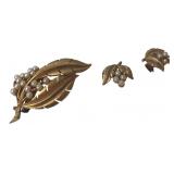 J.J. Gold-Tone Leaf & Faux Pearl Brooch Set