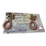 Avon Pink Beaded Bow Dangle Earrings
