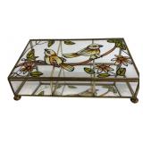 Glass & Brass Bird Motif Trinket Box