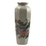Japanese Satsuma Style Peacock Vase 11"