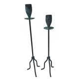 Pair of Verdigris Finish Metal Candlesticks