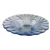 Light Blue Scalloped Glass Footed Bowl 13"