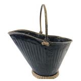 Antique Painted Metal Ribbed Coal Scuttle 12.5 H